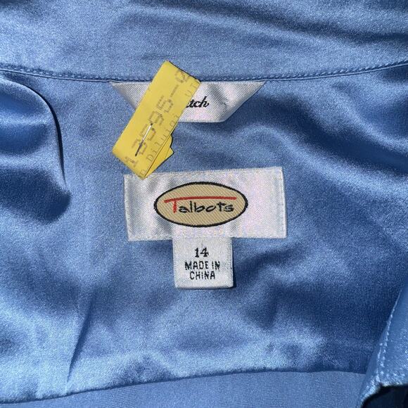 Talbots 14 Blue Satin Stretch Silk Button Front Blouse - Picture 6 of 7